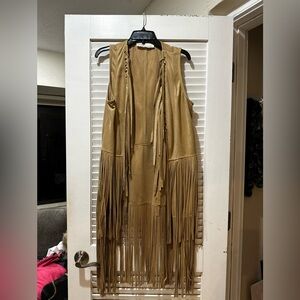Vintage Havana 3/4 Fringed Boho Vest - Faux Brown Suede- Festive Season is here